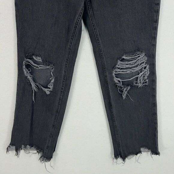 We The Free People Jeans Womens 27 Black Maggie Mid Rise Straight Leg Grunge Rip - Picture 3 of 16